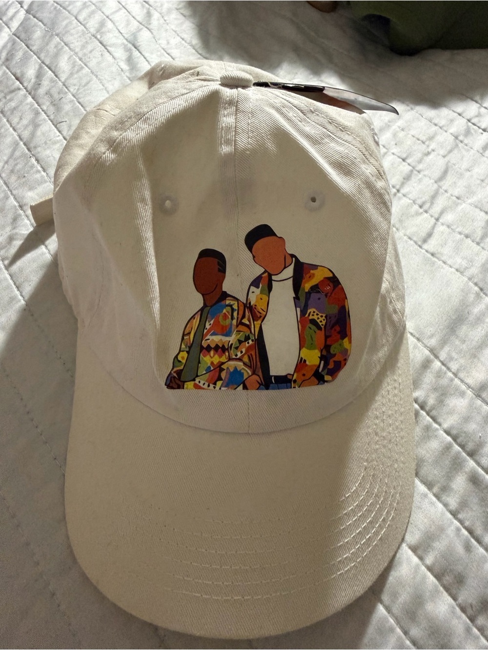 Mens White Baseball Cap with Colorful Graphic